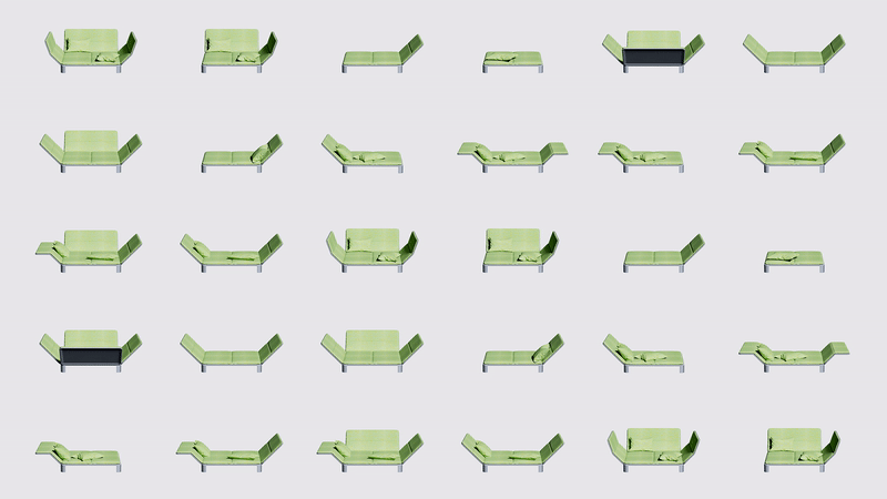 gif of multiple images of lime green sofa in it's various positions