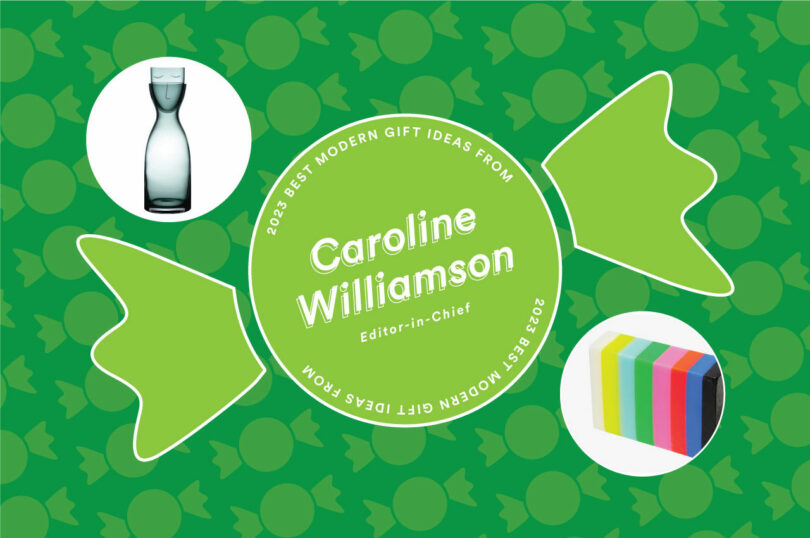 two toned green gift guide banner for caroline williamson gift picks