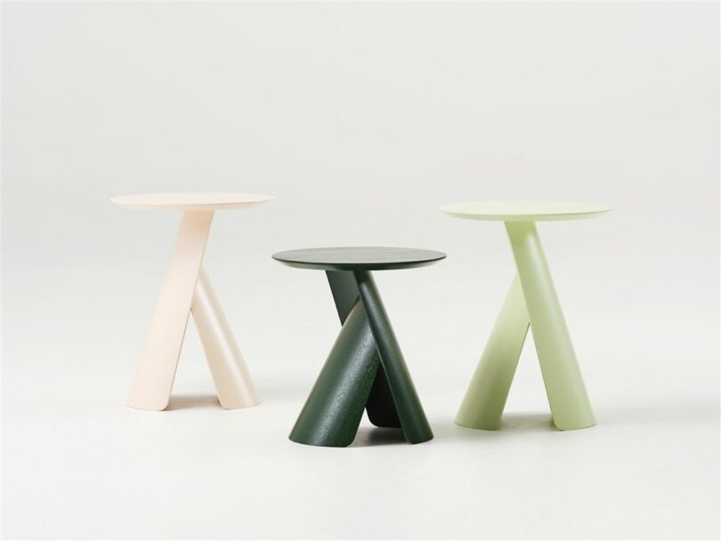 white, dark green, and light green coffee tables